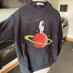 Black Astronaut Graphic Sweatshirt w Rhinestones